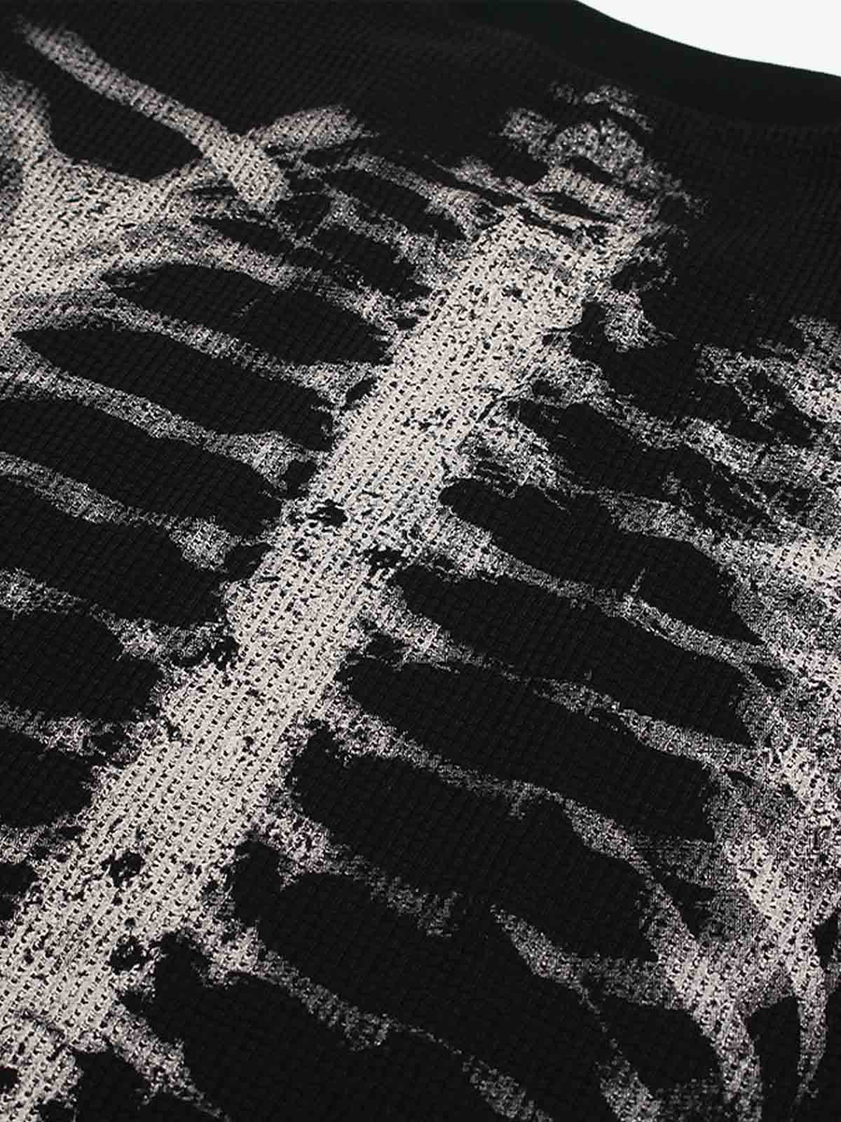 Skeleton Graphic Waffle Sweatshirt – Spooky Halloween Vibes - 2495