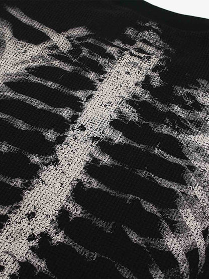 Skeleton Graphic Waffle Sweatshirt – Spooky Halloween Vibes - 2495