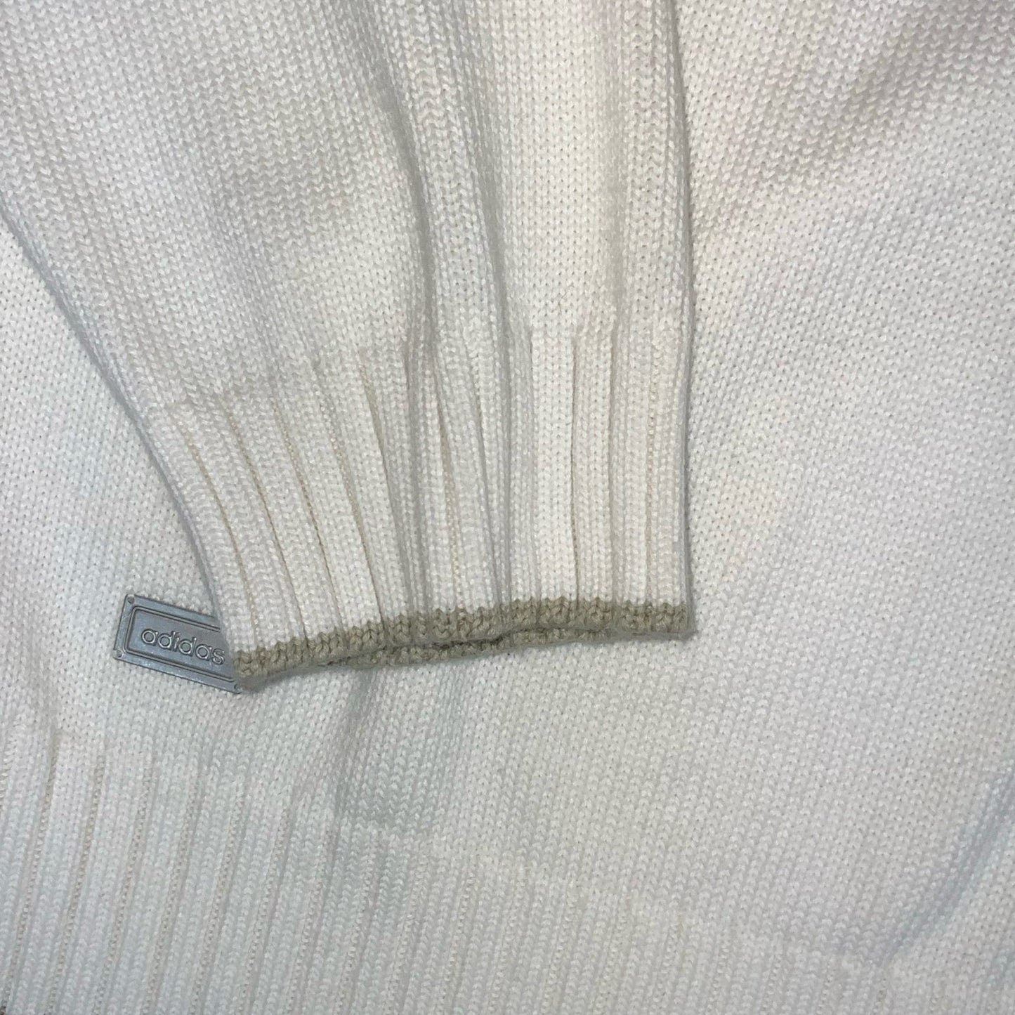 VTG 'ADIDAS' WHITE BEIGE RIBBED 1/4 ZIP NECK KNIT PULLOVER CASUAL SWEATSHIRT 2XL