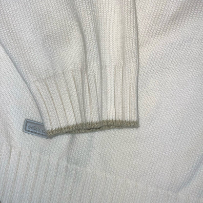 VTG 'ADIDAS' WHITE BEIGE RIBBED 1/4 ZIP NECK KNIT PULLOVER CASUAL SWEATSHIRT 2XL