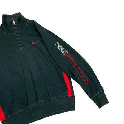 Y2K Nike Athletics Sportswear Running Black Red 1/4 Zip Up Sweater Jumper Medium