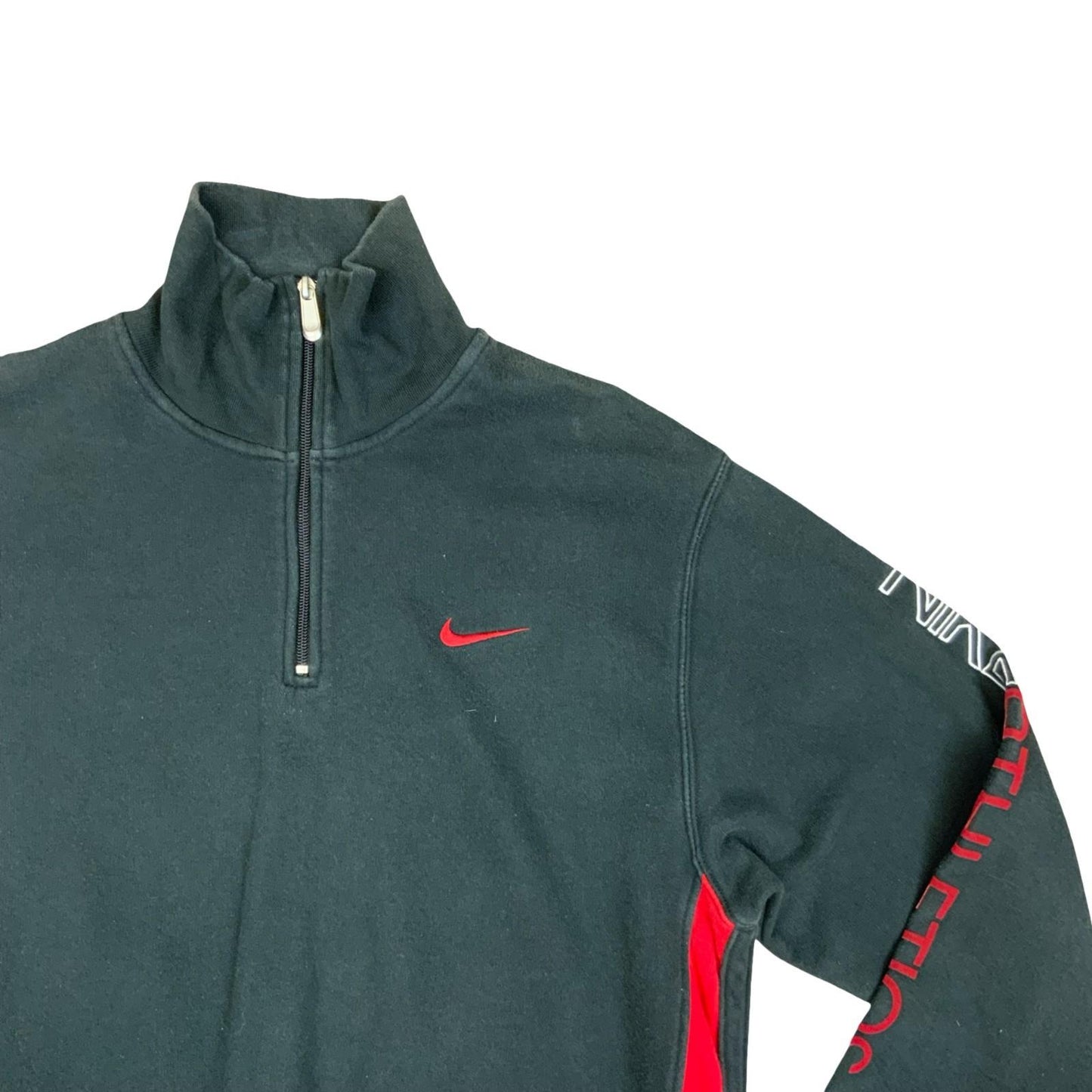Y2K Nike Athletics Sportswear Running Black Red 1/4 Zip Up Sweater Jumper Medium