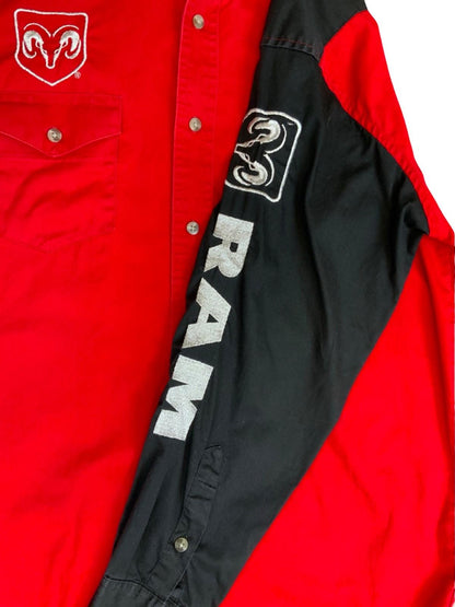 VTG 90s WRANGLER DODGE RAM TRUCK RODEO RED & BLACK WESTERN SHIRT MEDIUM