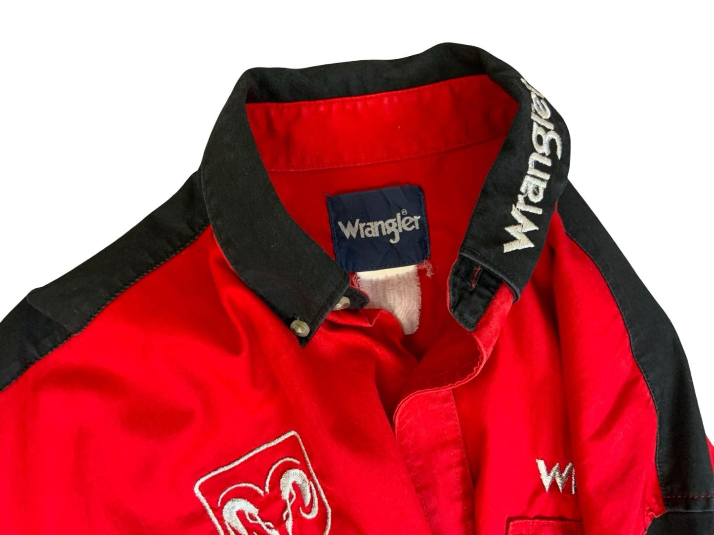 VTG 90s WRANGLER DODGE RAM TRUCK RODEO RED & BLACK WESTERN SHIRT MEDIUM