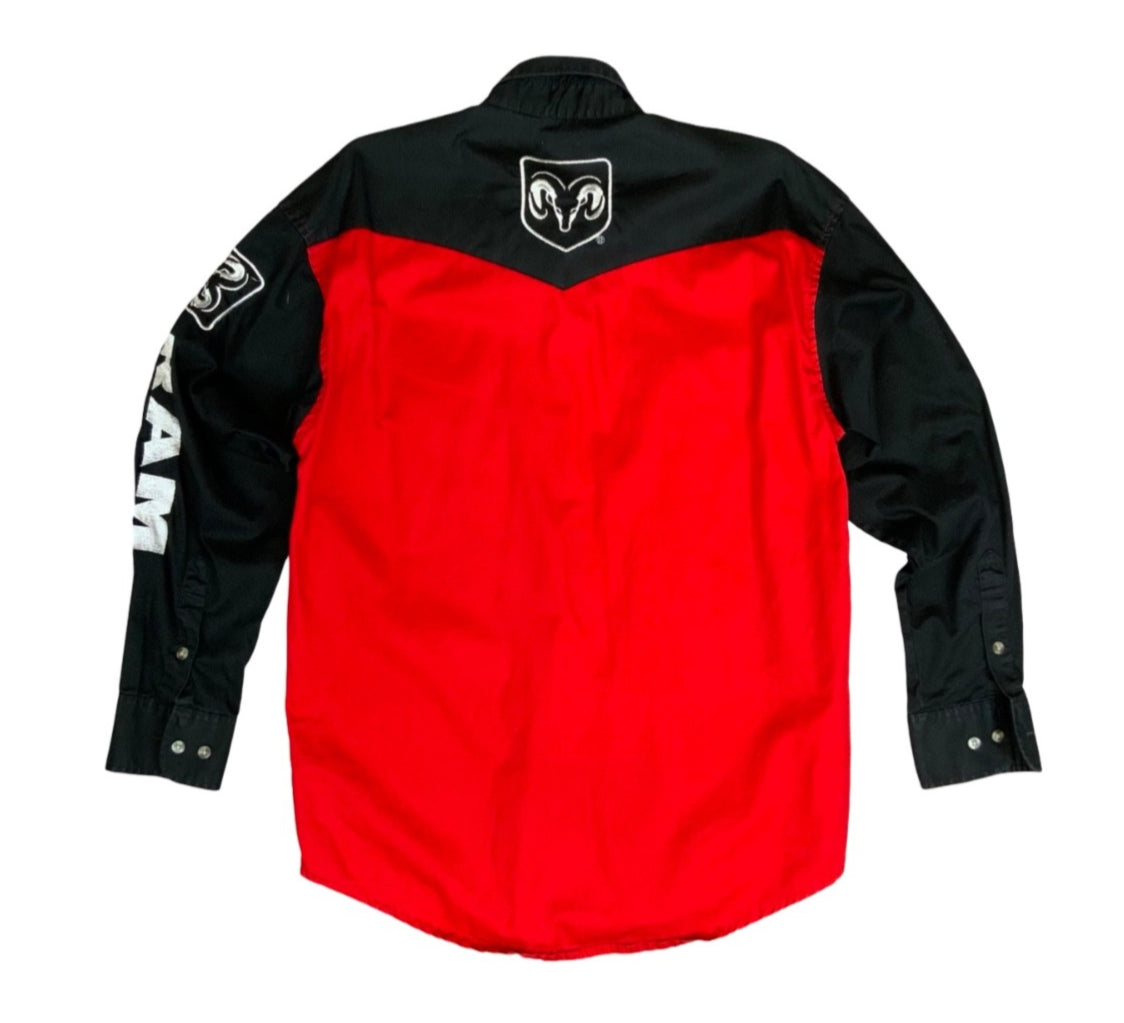 VTG 90s WRANGLER DODGE RAM TRUCK RODEO RED & BLACK WESTERN SHIRT MEDIUM