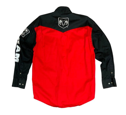 VTG 90s WRANGLER DODGE RAM TRUCK RODEO RED & BLACK WESTERN SHIRT MEDIUM