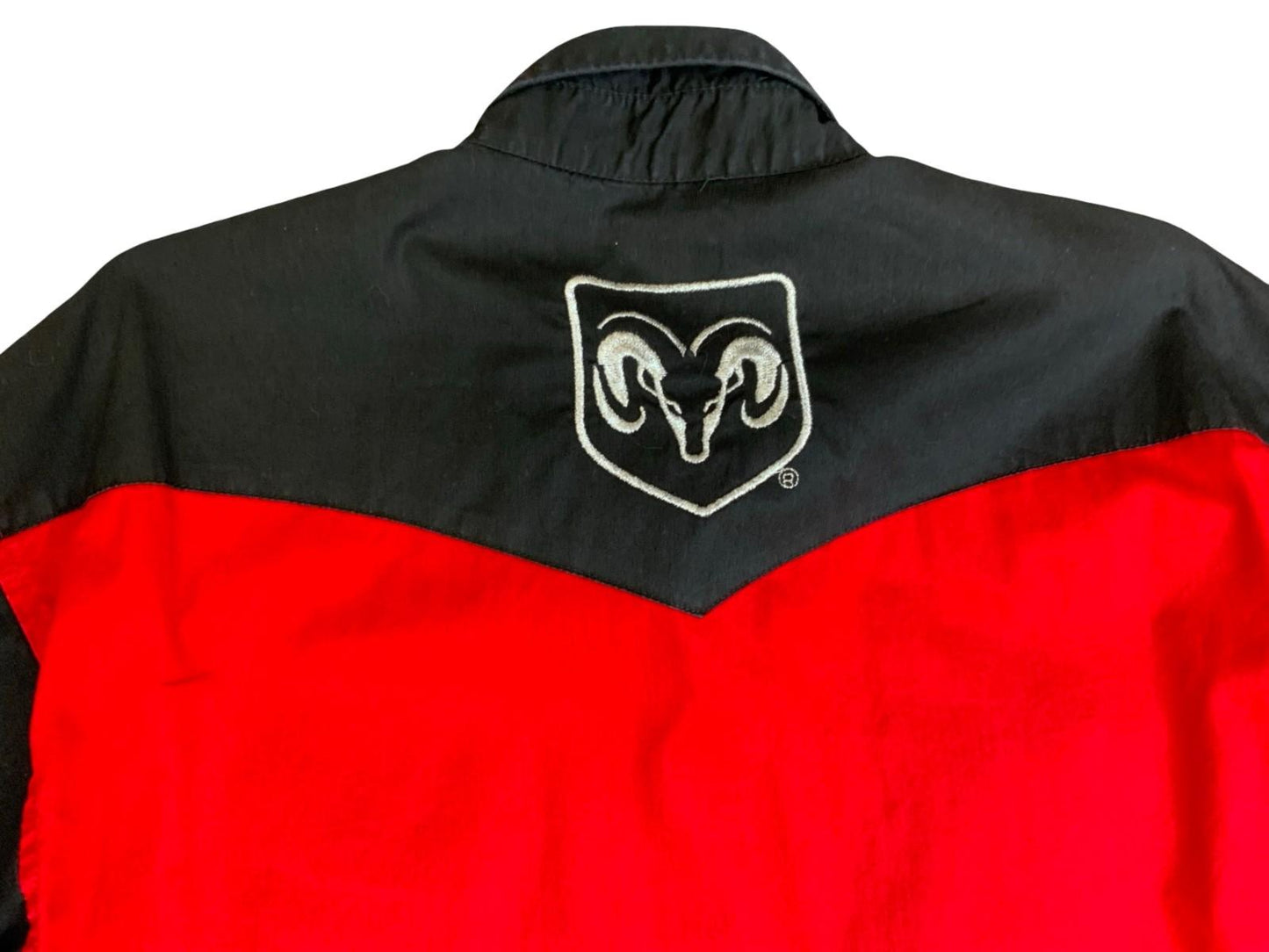 VTG 90s WRANGLER DODGE RAM TRUCK RODEO RED & BLACK WESTERN SHIRT MEDIUM