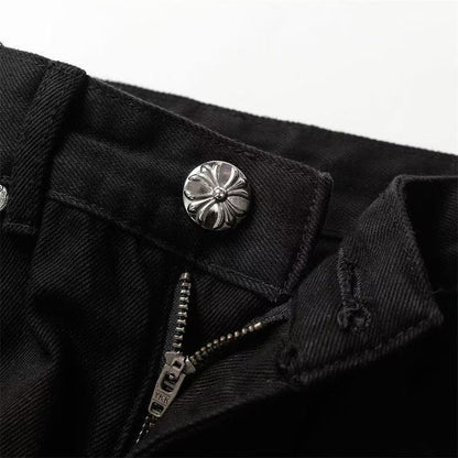 CHROME HEARTS WHITE YELLOW CROSS PATCH JEANS BLACK