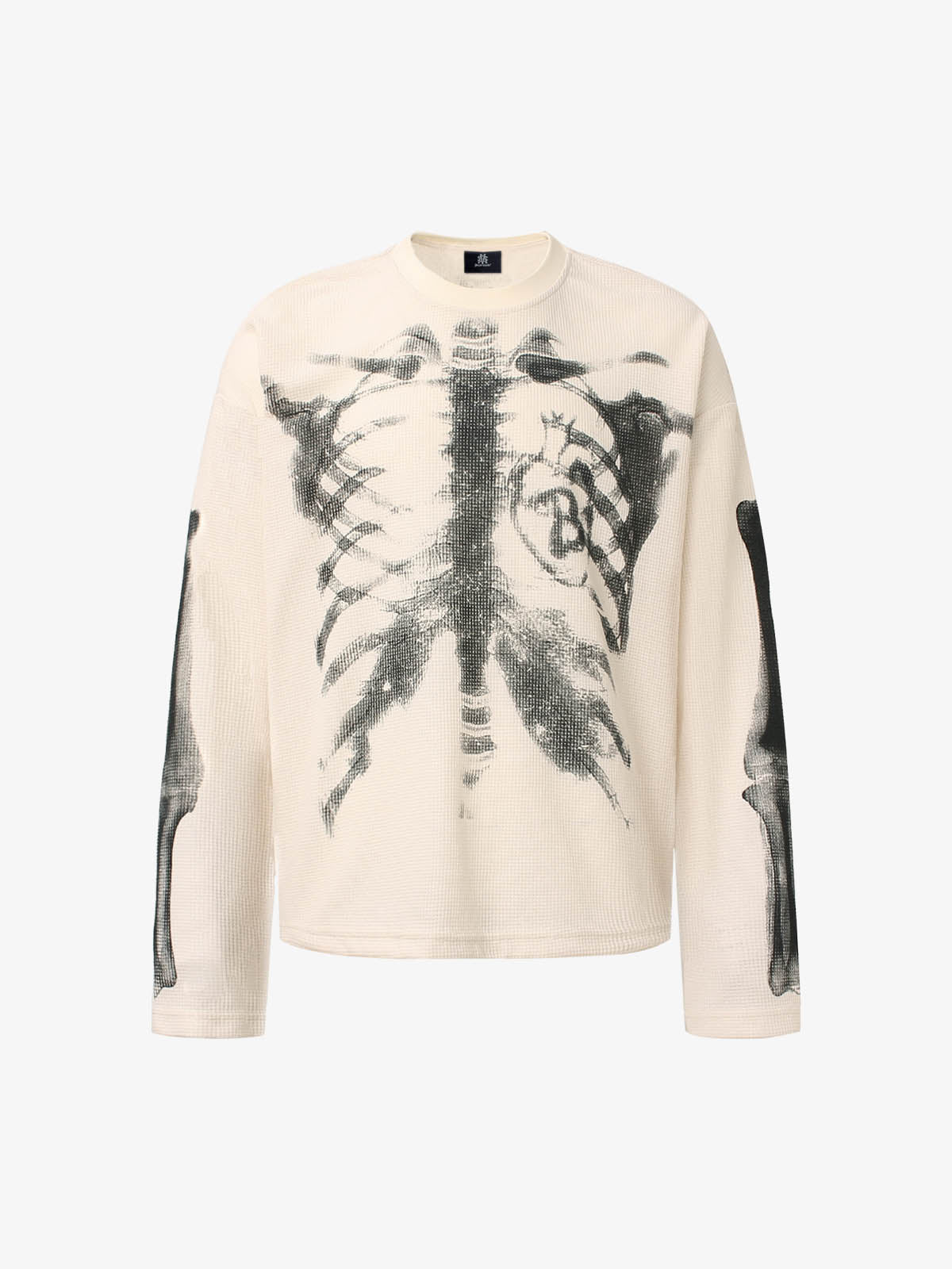 Skeleton Graphic Waffle Sweatshirt – Spooky Halloween Vibes - 2495