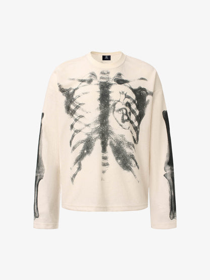 Skeleton Graphic Waffle Sweatshirt – Spooky Halloween Vibes - 2495