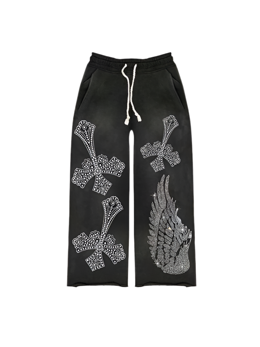 5 ★ Rhinestone ‘Falling Cross’ Sweatpants