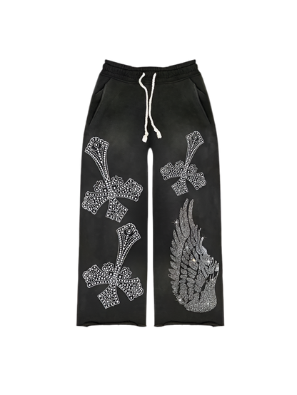 5 ★ Rhinestone ‘Falling Cross’ Sweatpants