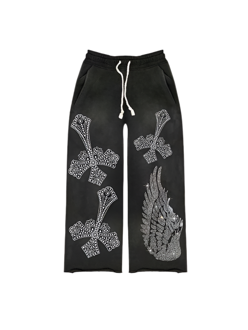 5 ★ Rhinestone ‘Falling Cross’ Sweatpants
