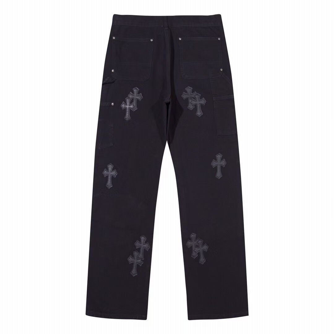 CHROME HEARTS BLACK DOUBLE KNEE CARPENTER JEANS