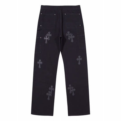 CHROME HEARTS BLACK DOUBLE KNEE CARPENTER JEANS