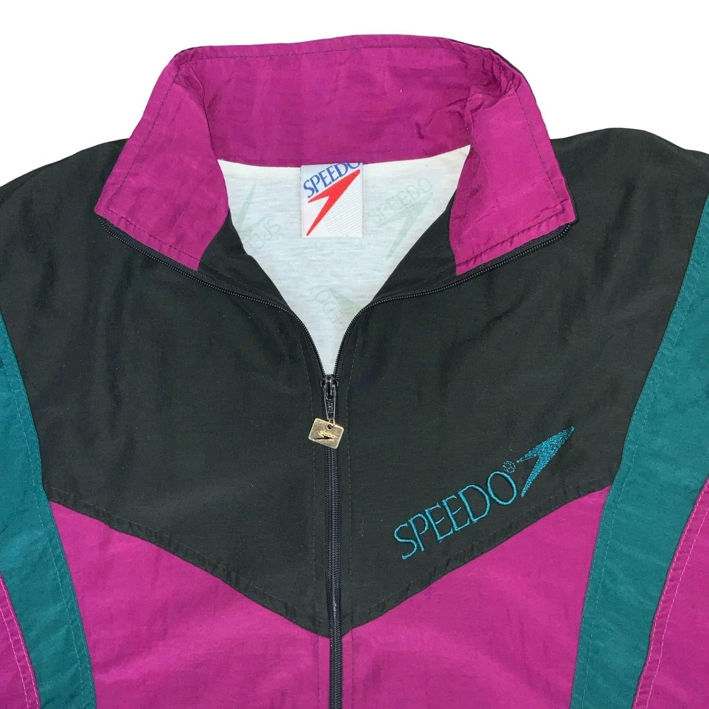 VTG 90s 'SPEEDO' PINK GREEN BLACK COLOUR-BLOCK CASUAL SPORTS WINDBREAKER XL