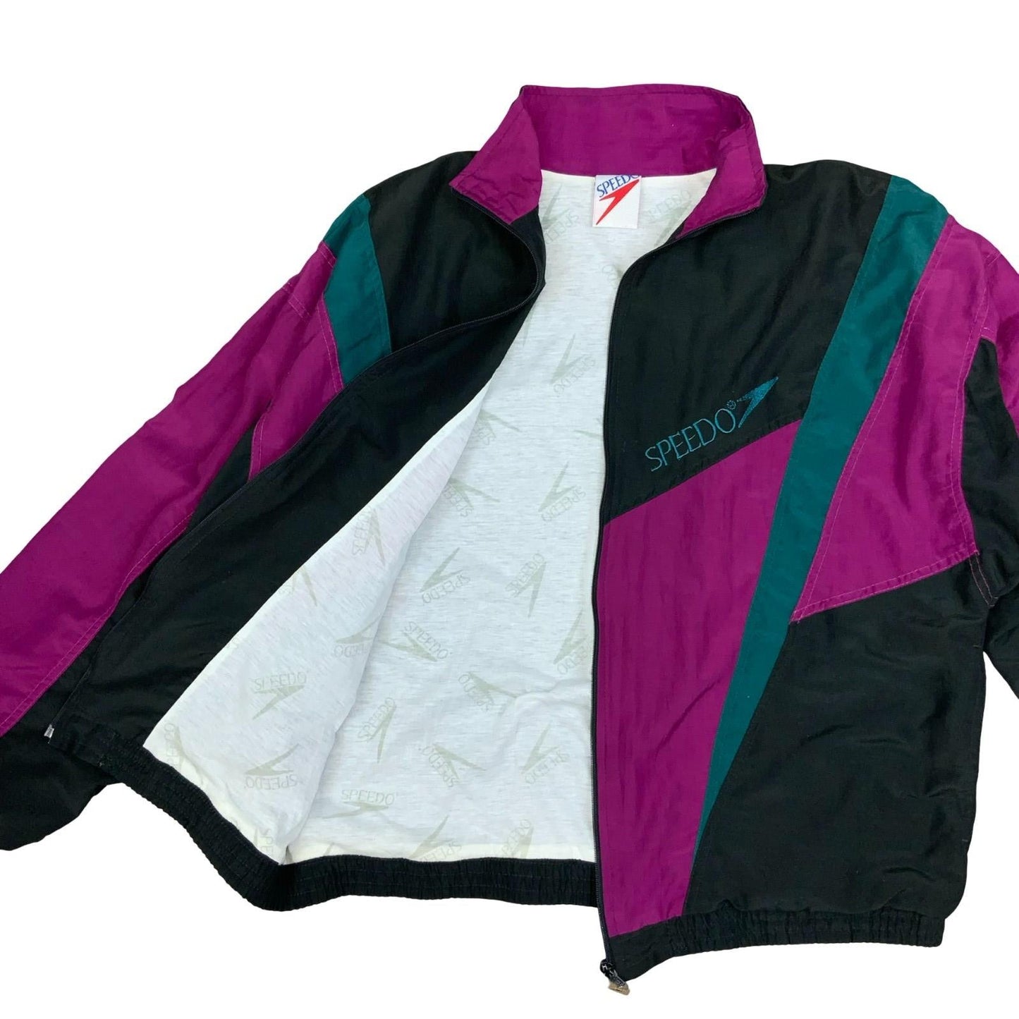 VTG 90s 'SPEEDO' PINK GREEN BLACK COLOUR-BLOCK CASUAL SPORTS WINDBREAKER XL