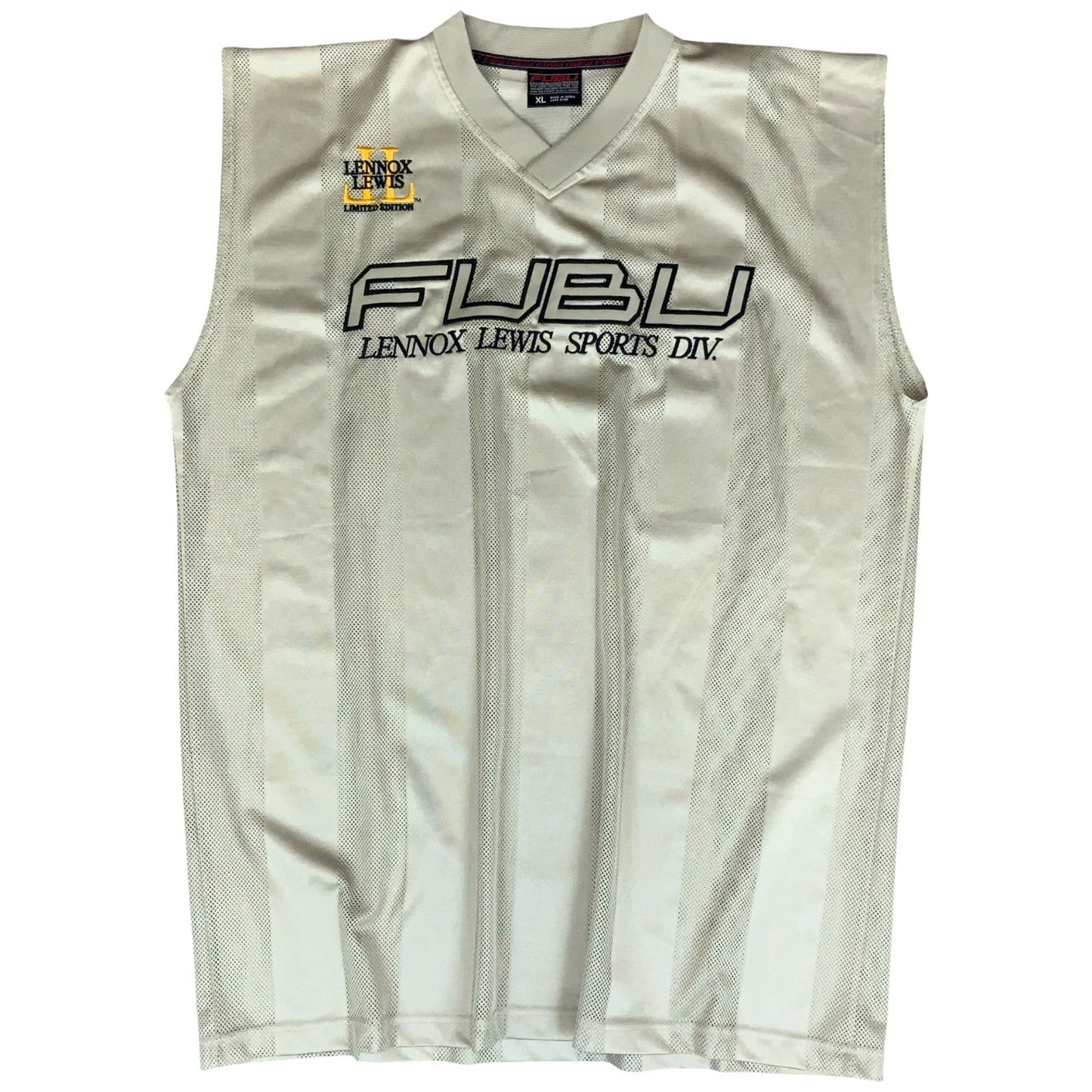 VTG 90s y2k 'FUBU' LENNOX LEWIS SPORTS DIVISION BEIGE SLEEVELESS JERSEY XL/2XL