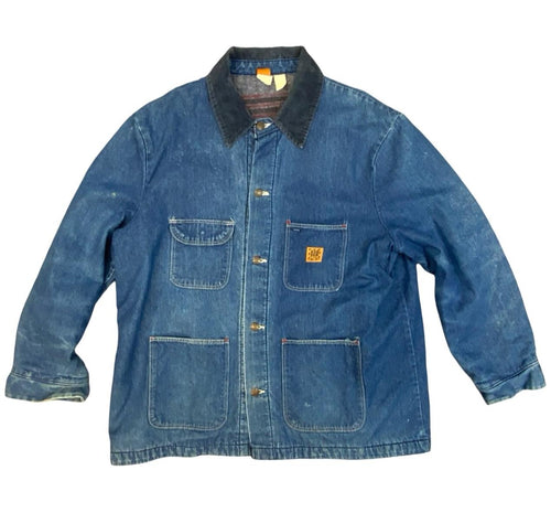 VTG USA WRANGLER BIG BEN BLANKET LINED CHORE DENIM JACKET WORKWEAR HOT ROD XXL