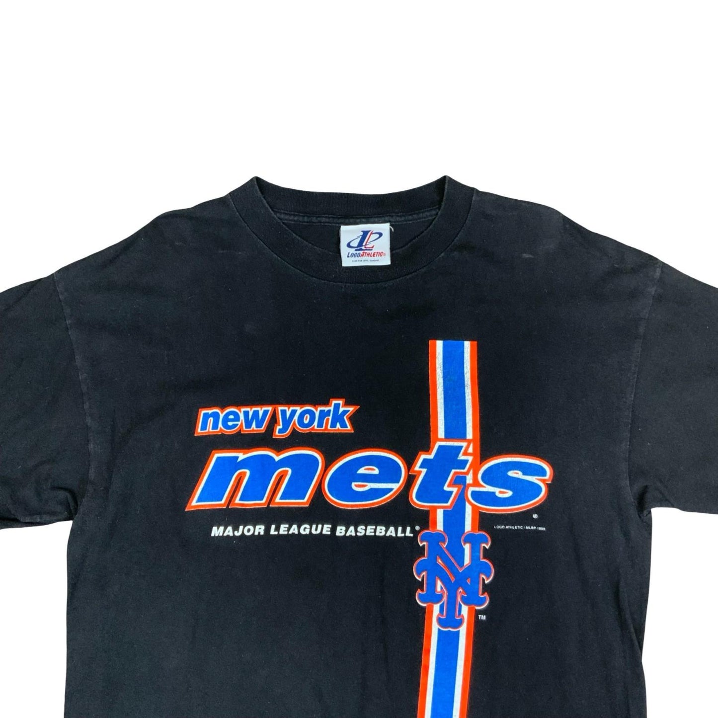 Vintage 1999 Logo Athletic New York Mets MLB Black Graphic T-Shirt Large