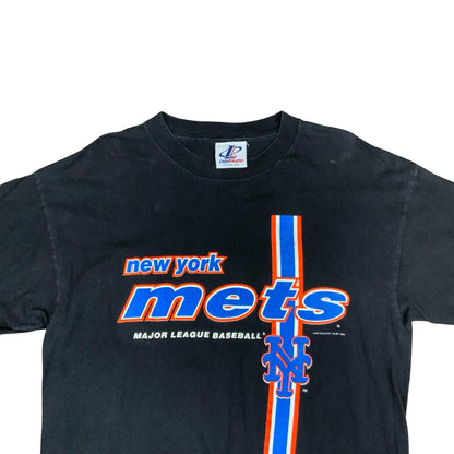 Vintage 1999 Logo Athletic New York Mets MLB Black Graphic T-Shirt Large