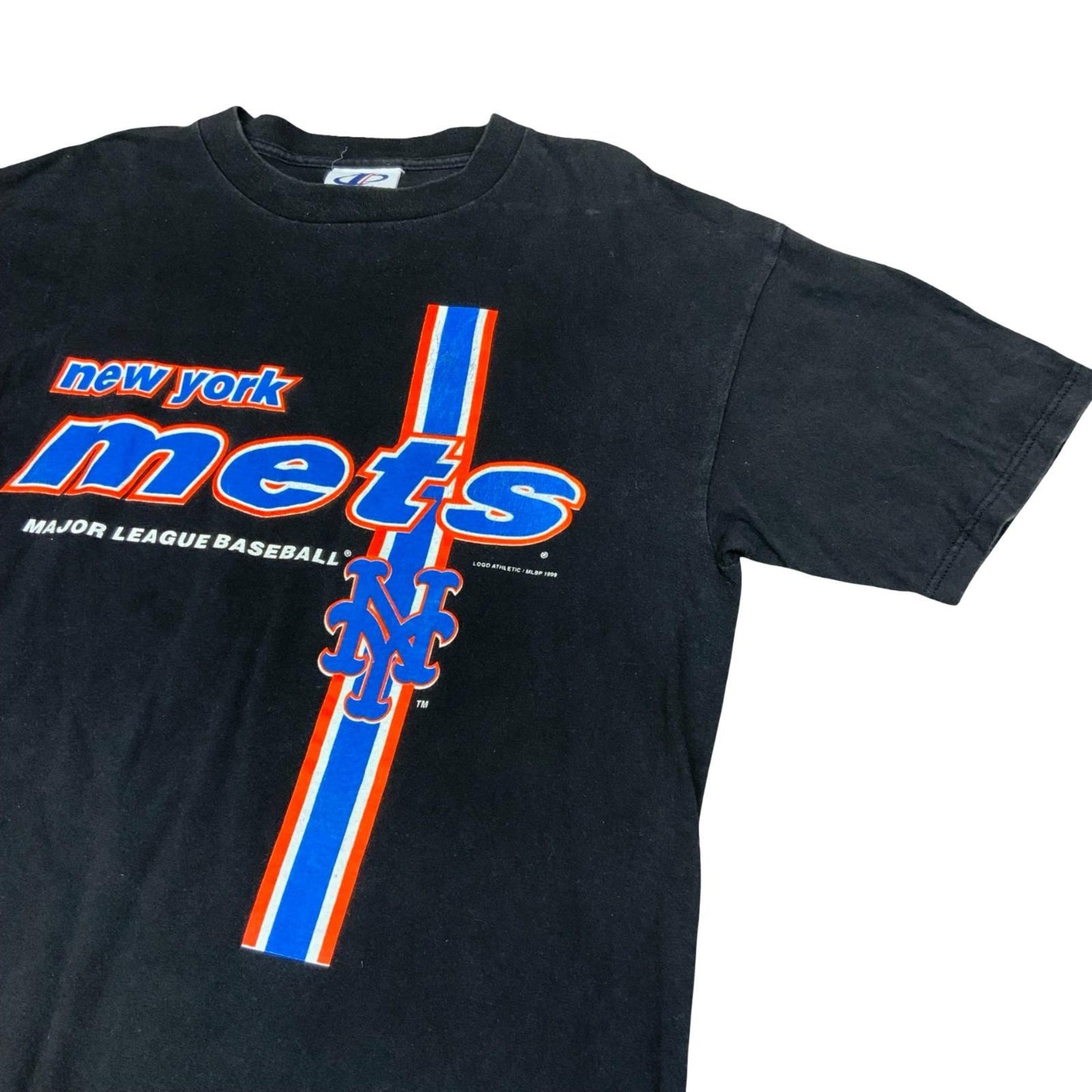 Vintage 1999 Logo Athletic New York Mets MLB Black Graphic T-Shirt Large