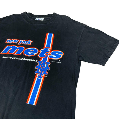 Vintage 1999 Logo Athletic New York Mets MLB Black Graphic T-Shirt Large