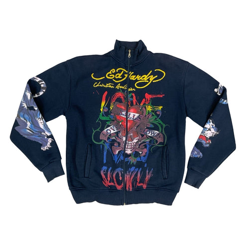 Y2K Ed Hardy Christian Audigier Love Kills Slowly Graphic Zip-Up Jacket Large
