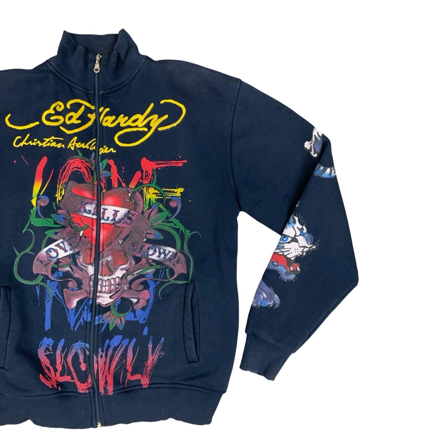 Y2K Ed Hardy Christian Audigier Love Kills Slowly Graphic Zip-Up Jacket Large