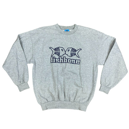 Y2K Fishbone FSBN Grey Embroidered Big Spell-Out Logo Crewneck Sweater Medium