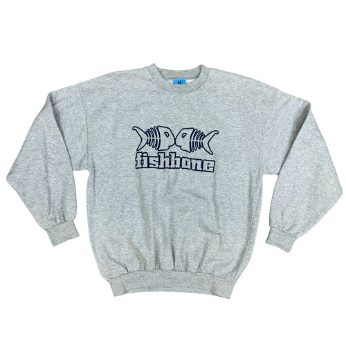 Y2K Fishbone FSBN Grey Embroidered Big Spell-Out Logo Crewneck Sweater Medium