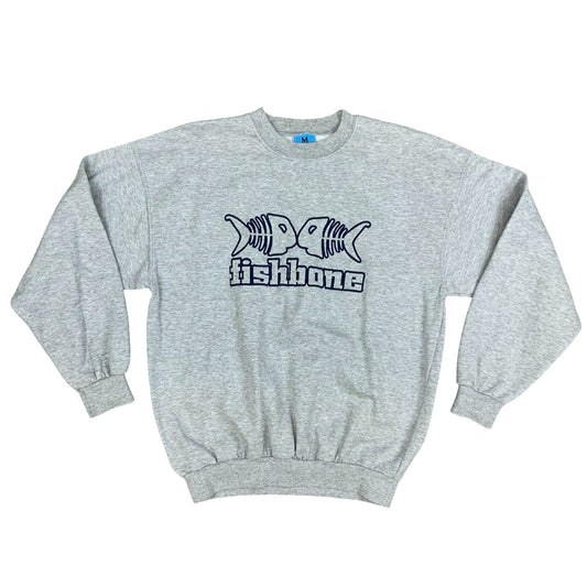 Y2K Fishbone FSBN Grey Embroidered Big Spell-Out Logo Crewneck Sweater Medium