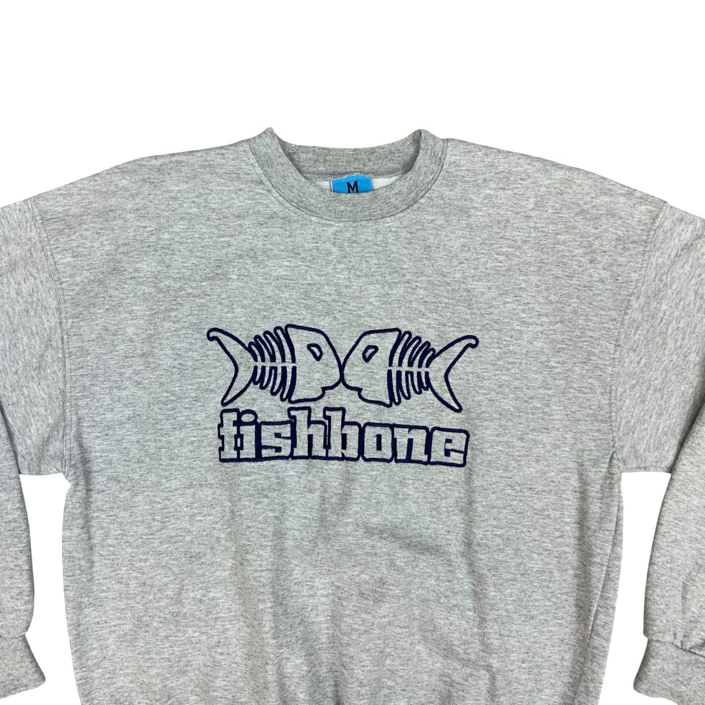 Y2K Fishbone FSBN Grey Embroidered Big Spell-Out Logo Crewneck Sweater Medium