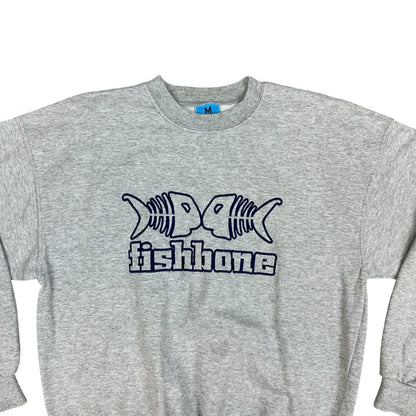 Y2K Fishbone FSBN Grey Embroidered Big Spell-Out Logo Crewneck Sweater Medium
