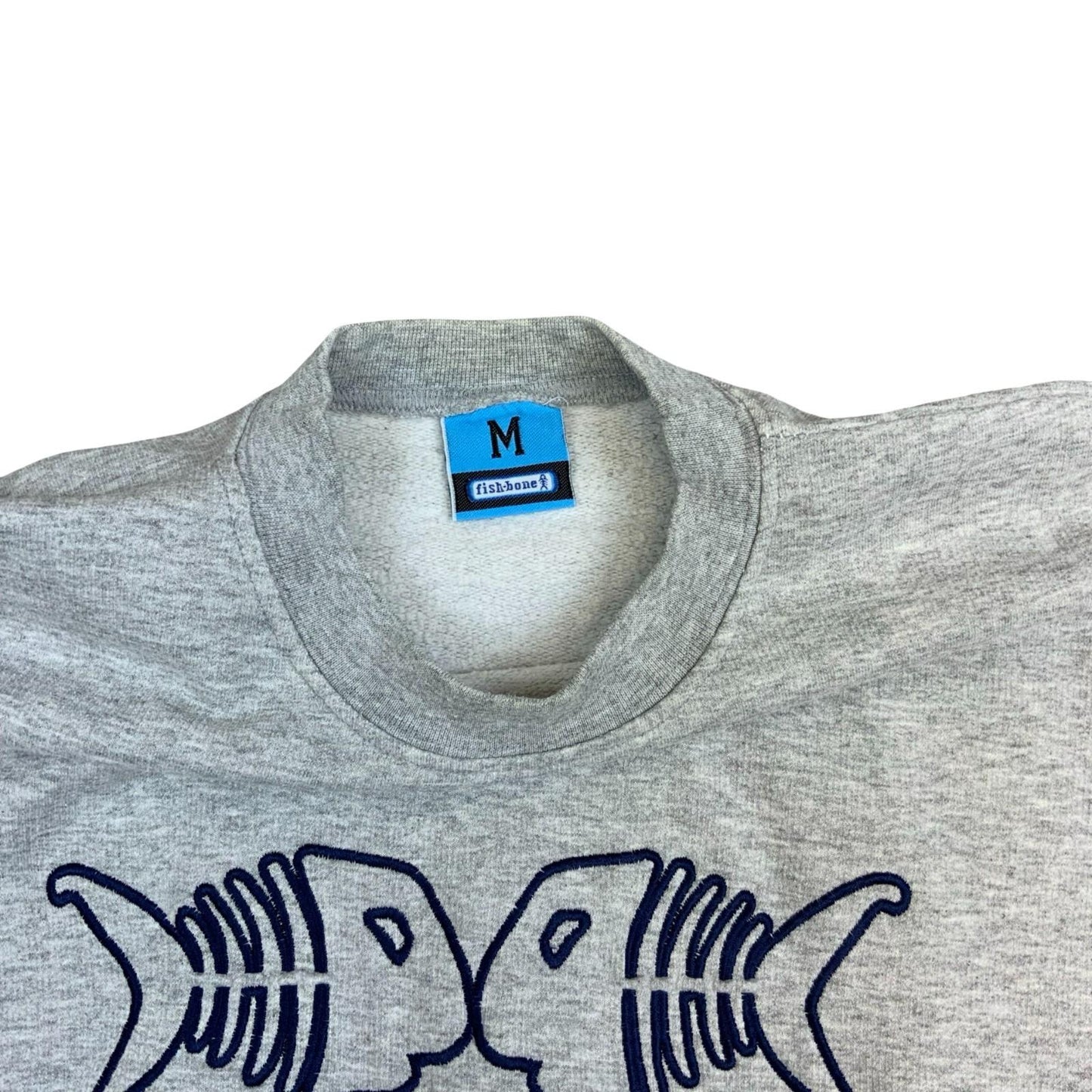 Y2K Fishbone FSBN Grey Embroidered Big Spell-Out Logo Crewneck Sweater Medium