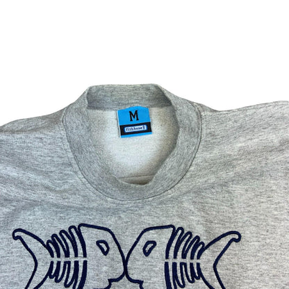 Y2K Fishbone FSBN Grey Embroidered Big Spell-Out Logo Crewneck Sweater Medium