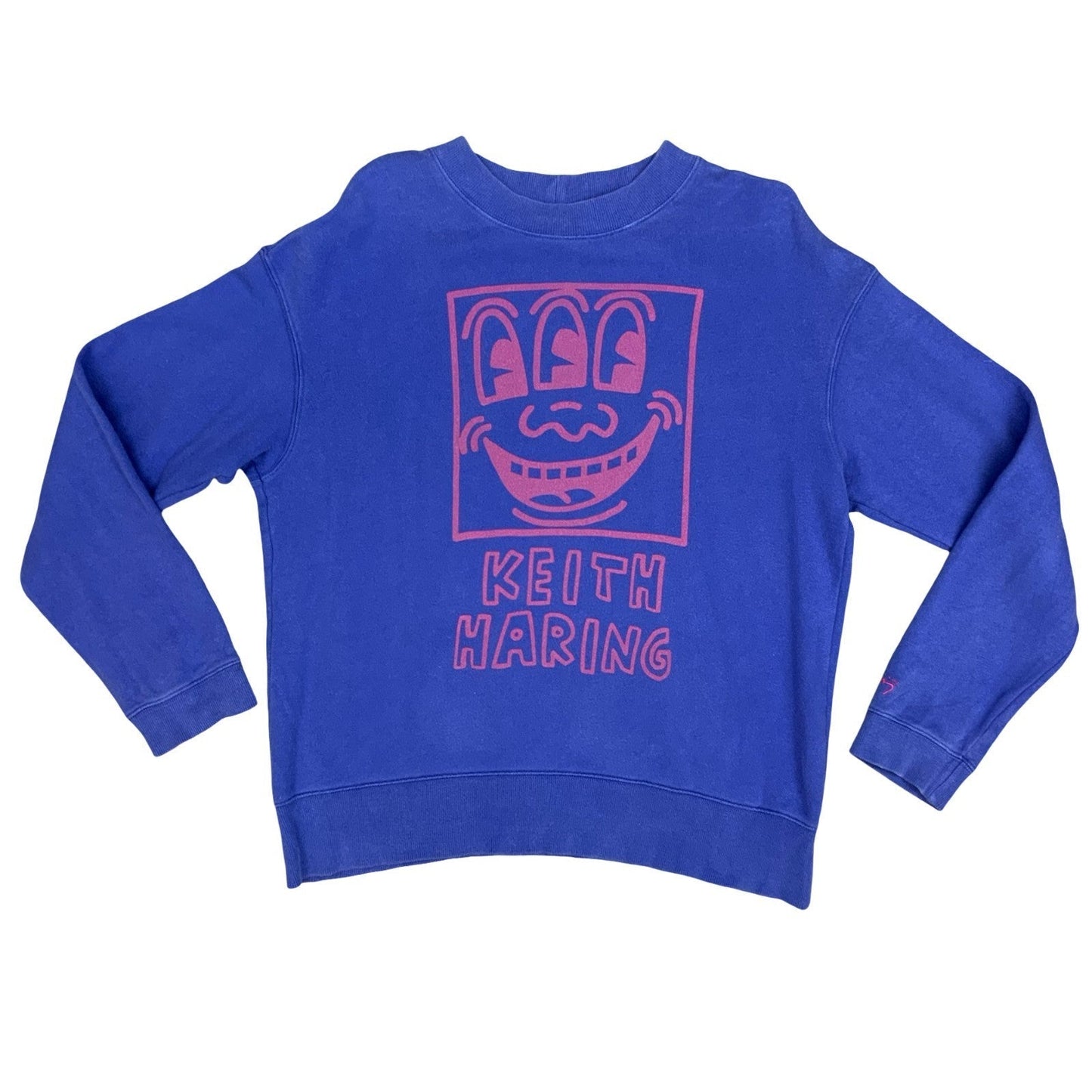 Keith Haring Art Smiley Big Printed Graphic Purple Crewneck Sweater Jumper XL