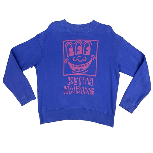 Keith Haring Art Smiley Big Printed Graphic Purple Crewneck Sweater Jumper XL