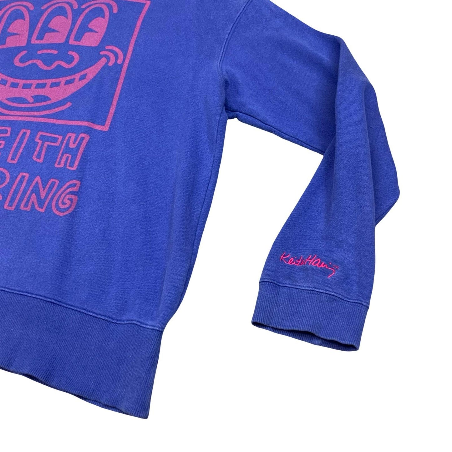 Keith Haring Art Smiley Big Printed Graphic Purple Crewneck Sweater Jumper XL