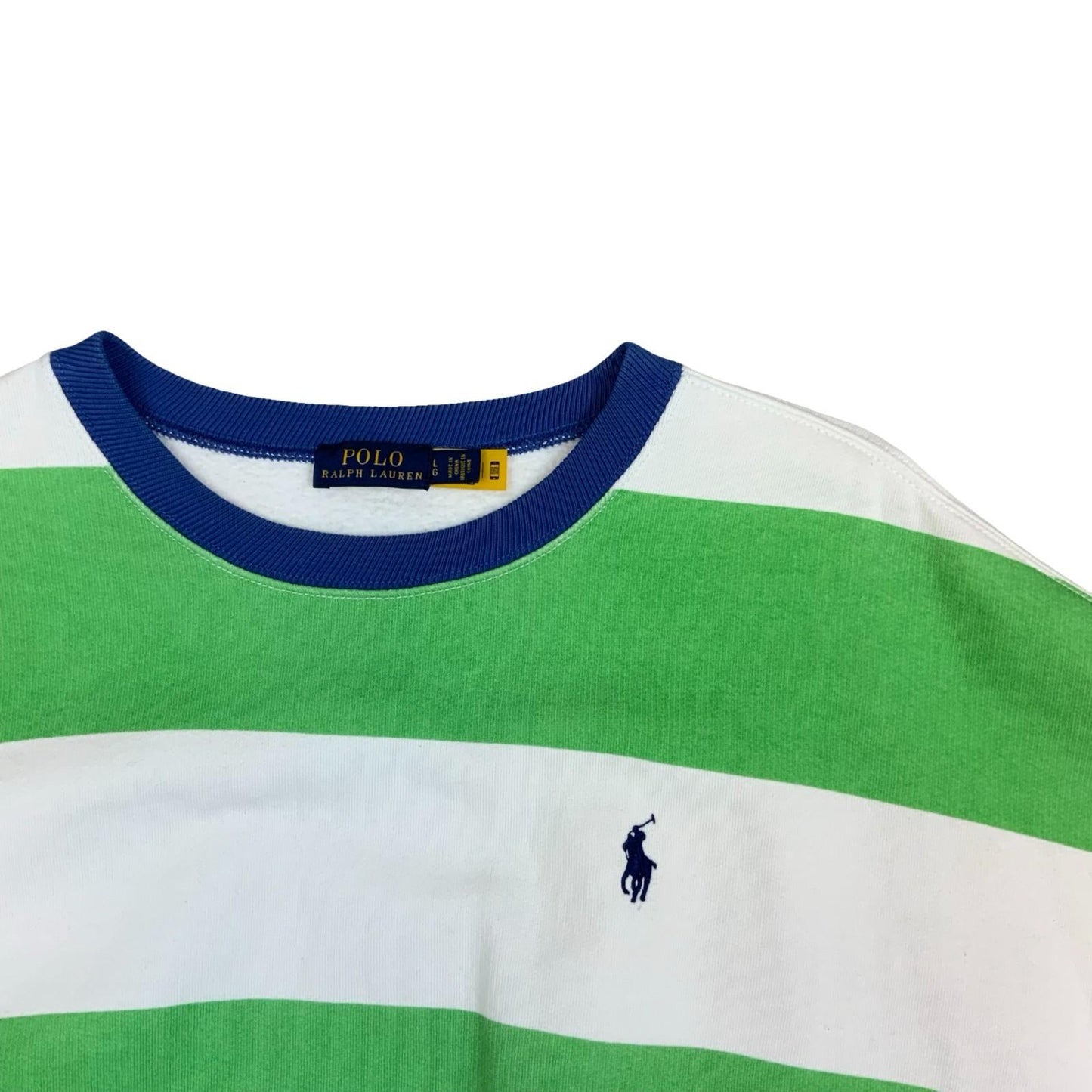 Y2K Polo Ralph Lauren Womens Striped Blue Green Pink Sweat Crewneck Jumper Lrg