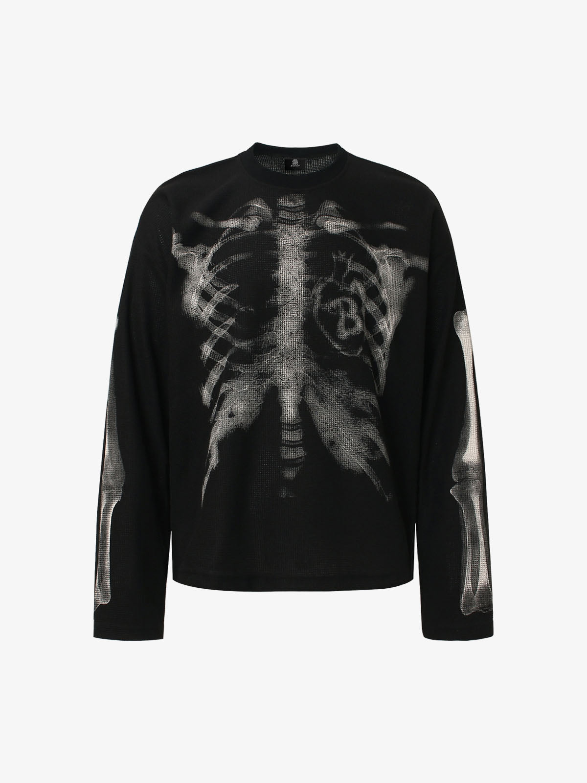 Skeleton Graphic Waffle Sweatshirt – Spooky Halloween Vibes - 2495