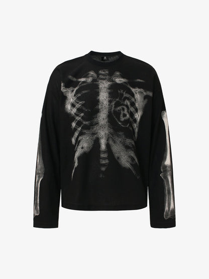 Skeleton Graphic Waffle Sweatshirt – Spooky Halloween Vibes - 2495