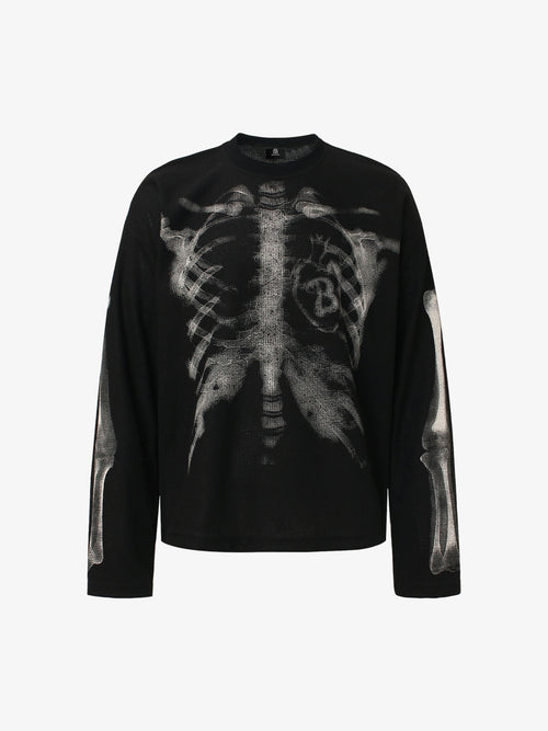 Skeleton Graphic Waffle Sweatshirt – Spooky Halloween Vibes - 2495