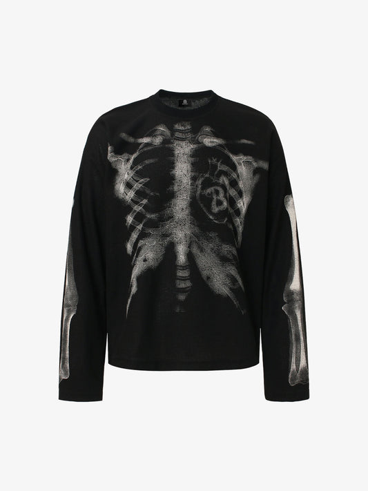 Skeleton Graphic Waffle Sweatshirt – Spooky Halloween Vibes - 2495