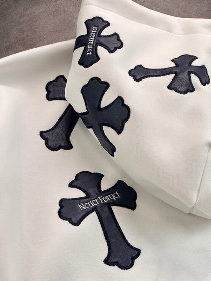 CHROME HEARTS BLACK CROSS PATCH HOODIE WHITE