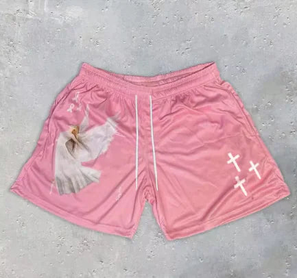 Angel Cross Print Gym Shorts