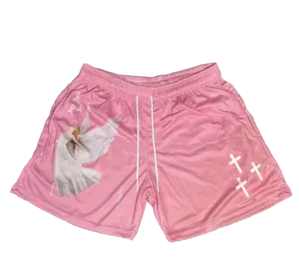 Angel Cross Print Gym Shorts