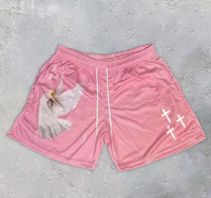 Angel Cross Print Gym Shorts