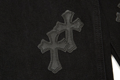 CHROME HEARTS BLACK CROSS PATCH JEANS BLACK