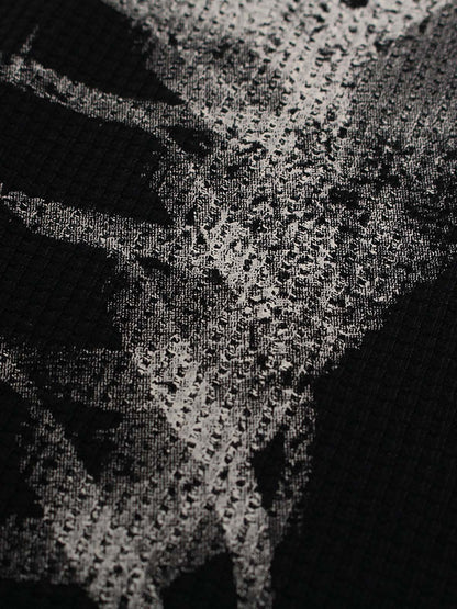 Skeleton Graphic Waffle Sweatshirt – Spooky Halloween Vibes - 2495